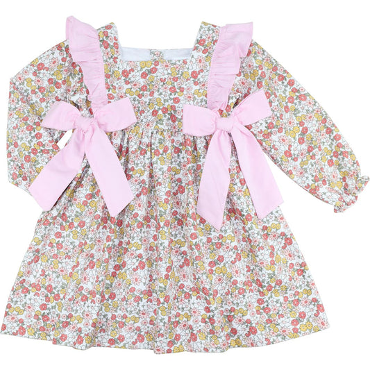 Fall Corduroy Floral Bow Dress