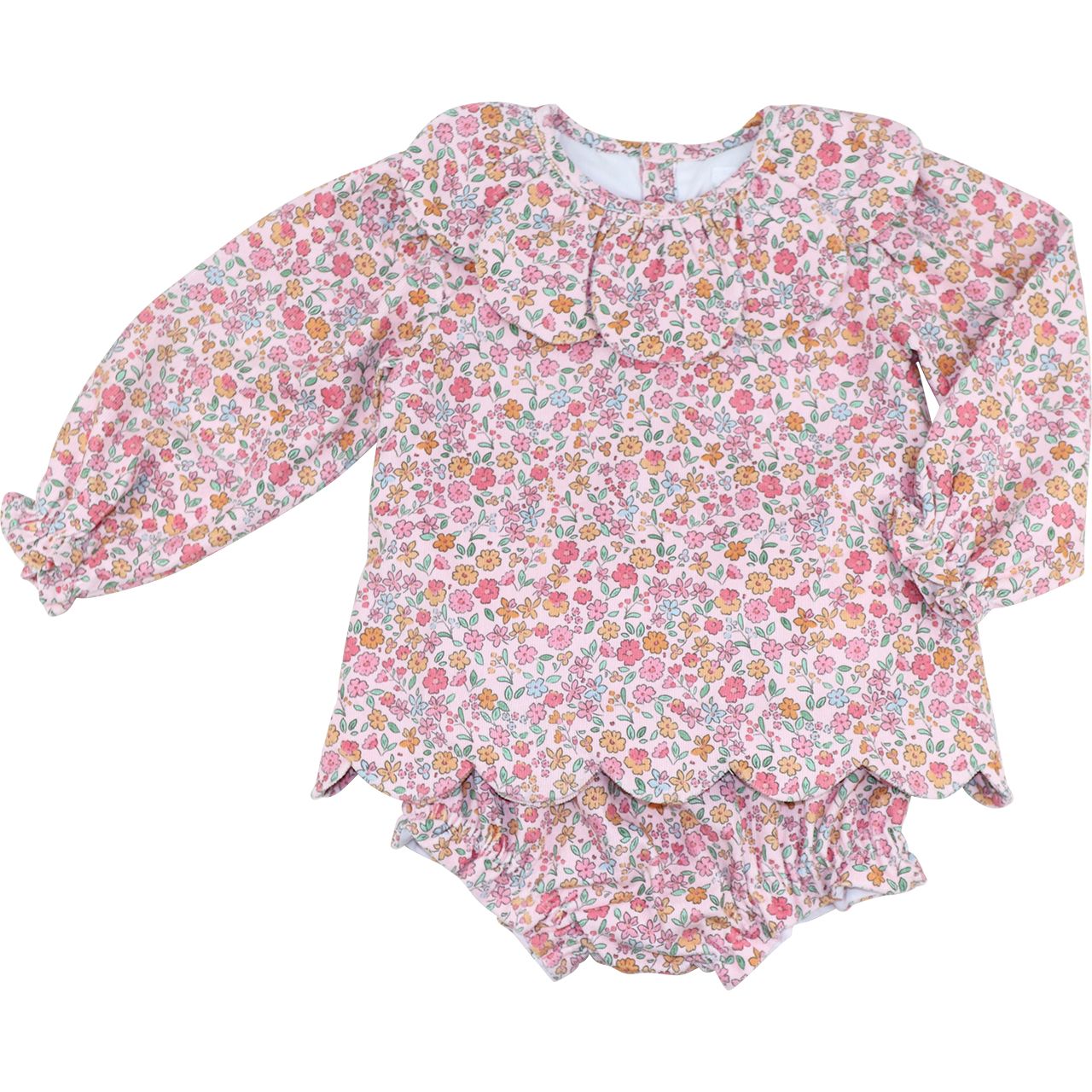 Pink Floral Corduroy Diaper Set