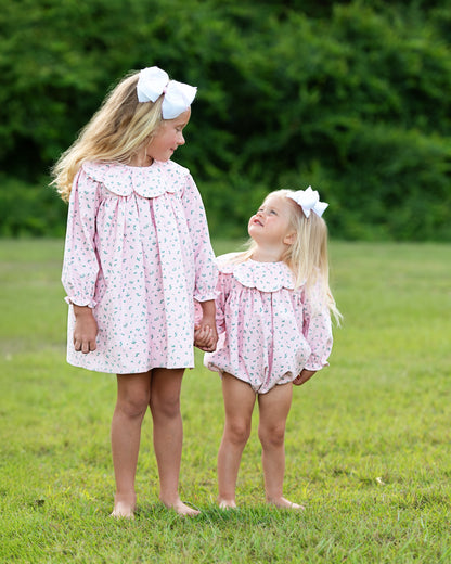 Pink Daisy Corduroy Petal Collar Dress