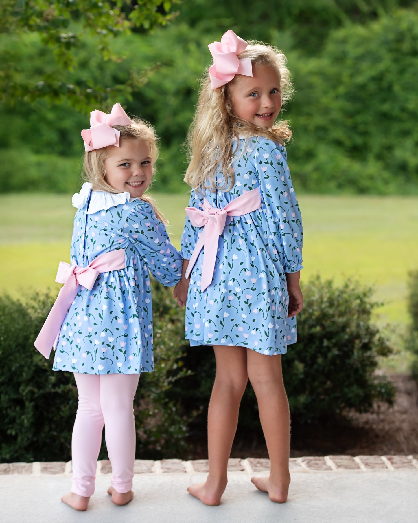 Blue And Pink Tulip Print Knit Floral Dress