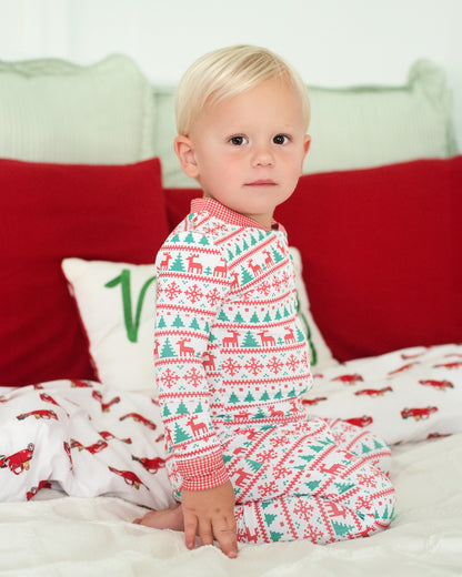 Red And Green Christmas Print Knit Zipper Pajamas
