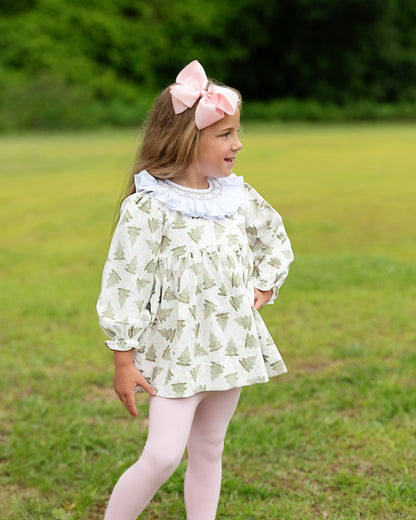 Pink And Green Smocked Christmas Tree Legging Set