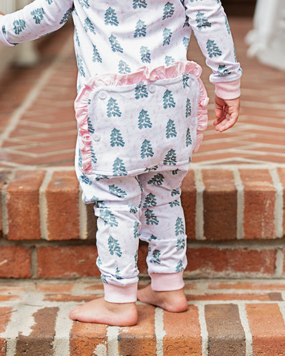 Pink And Green Knit Bow And Tree Zipper Pajamas