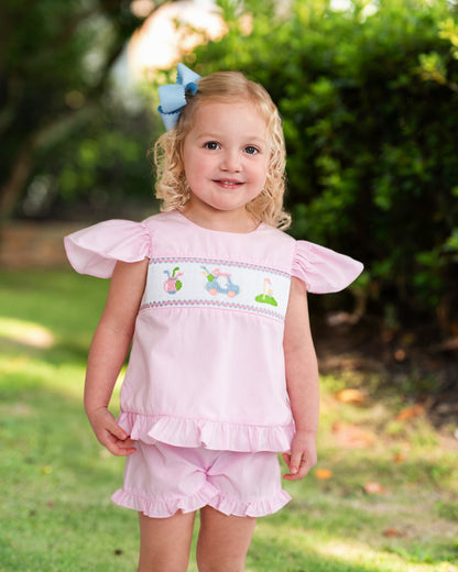 Pink Gingham Smocked Golf Short Set