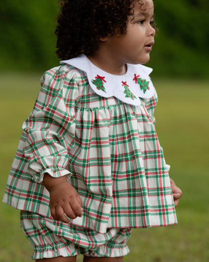 Corduroy Plaid Embroidered Christmas Tree Diaper Set
