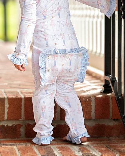 Blue Knit Ballet Nutcracker And Bow Zipper Pajamas