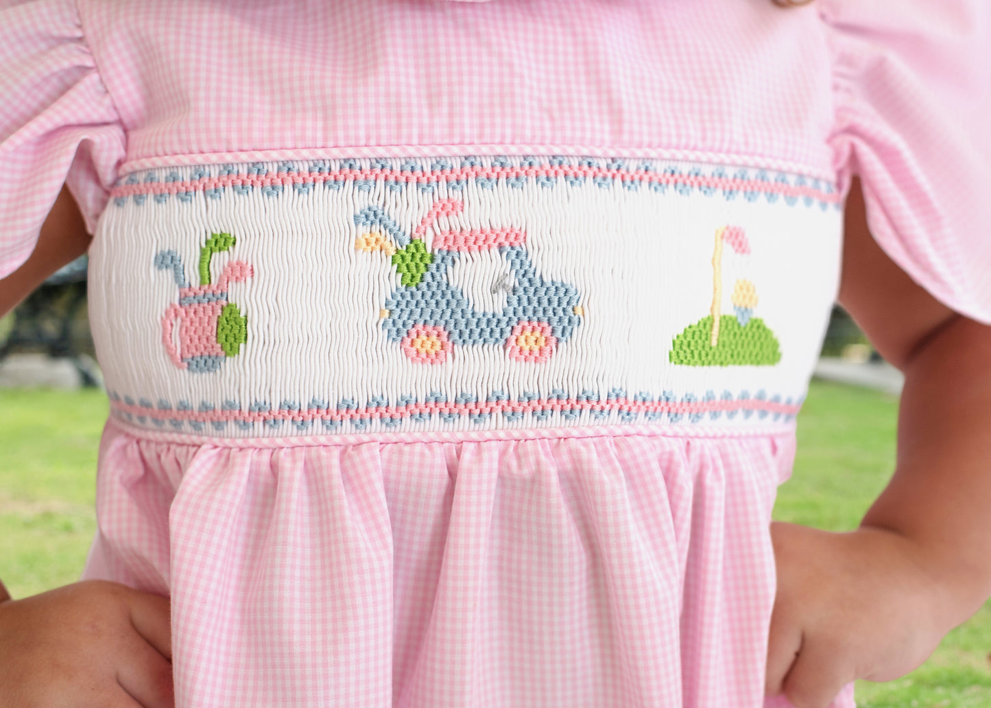 Pink Gingham Smocked Golf Short Set