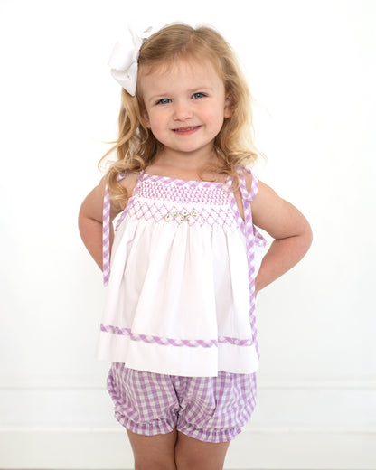Lavender Smocked Shoulder Tie Diaper Set
