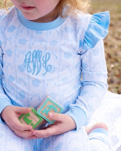 Blue Knit Apple And Bow Pajamas