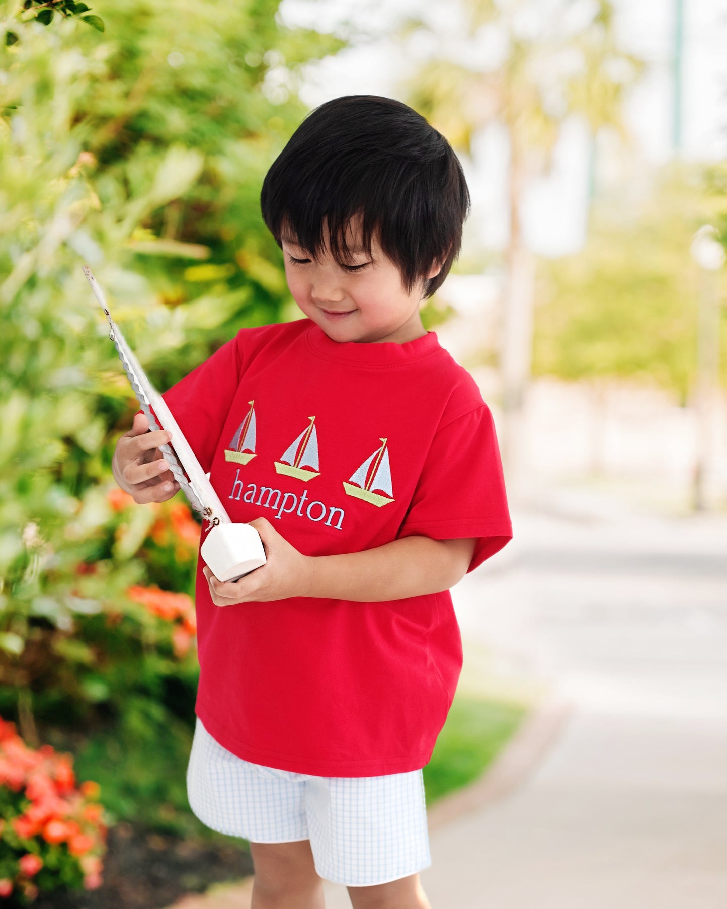 Blue And Red Applique Sailboats Short Set
