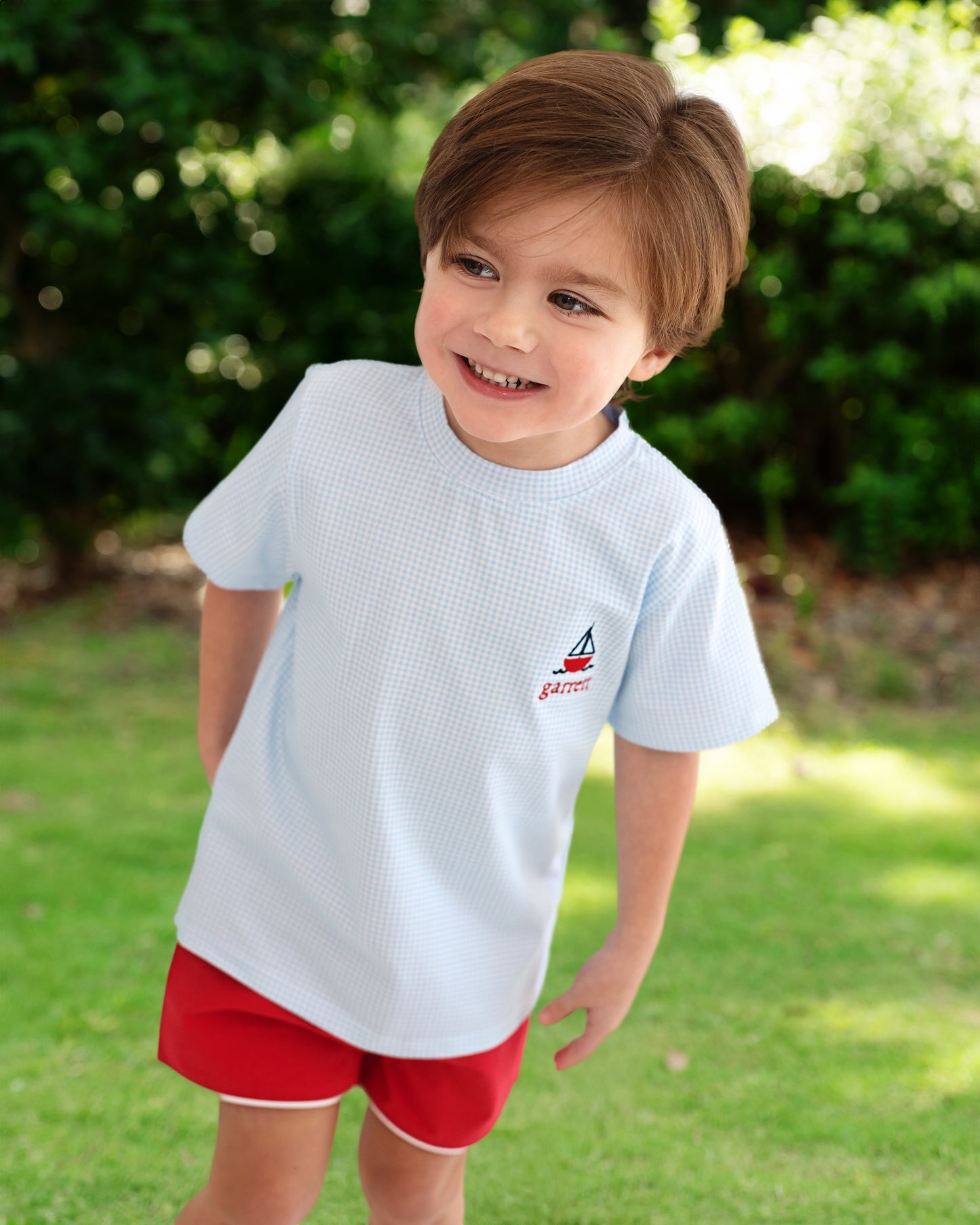 Blue And Red Sailboat Short Set