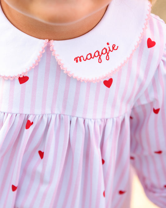 Pink Mini Stripe Knit Heart Long Bubble