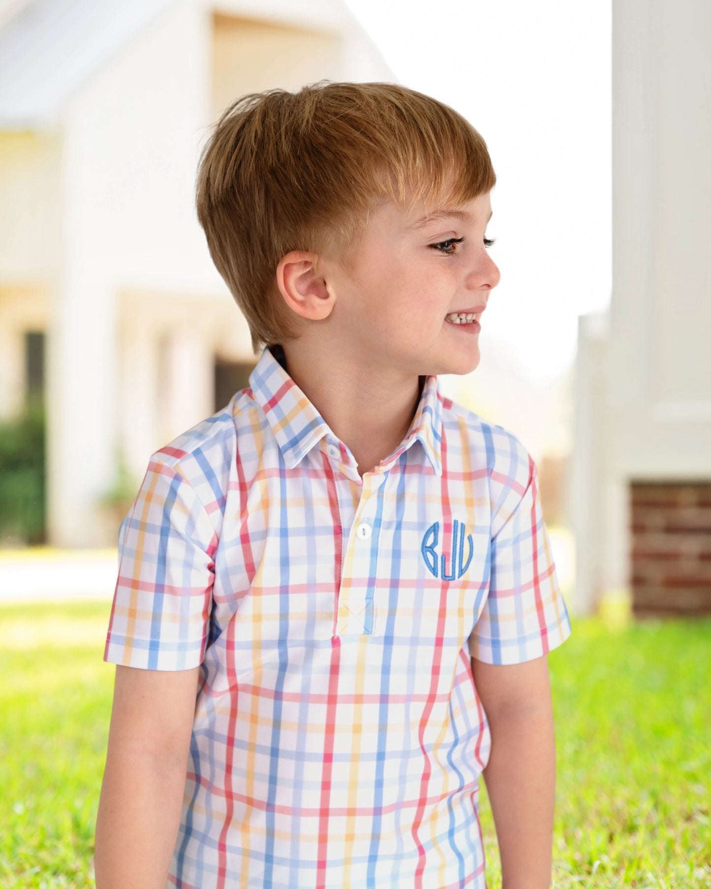 Red And Blue Plaid Knit Polo Shirt