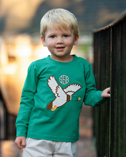 Green And Khaki Gingham Applique Mallard Pant Set