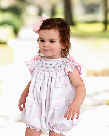 smocked birthday dress Little English | Rainbow Bishop ready charm with pink tones Birthday Girl Smocked Dress with