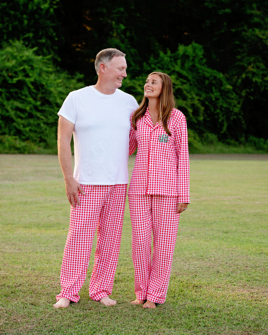 Women's Red And White Check Knit Pajamas
