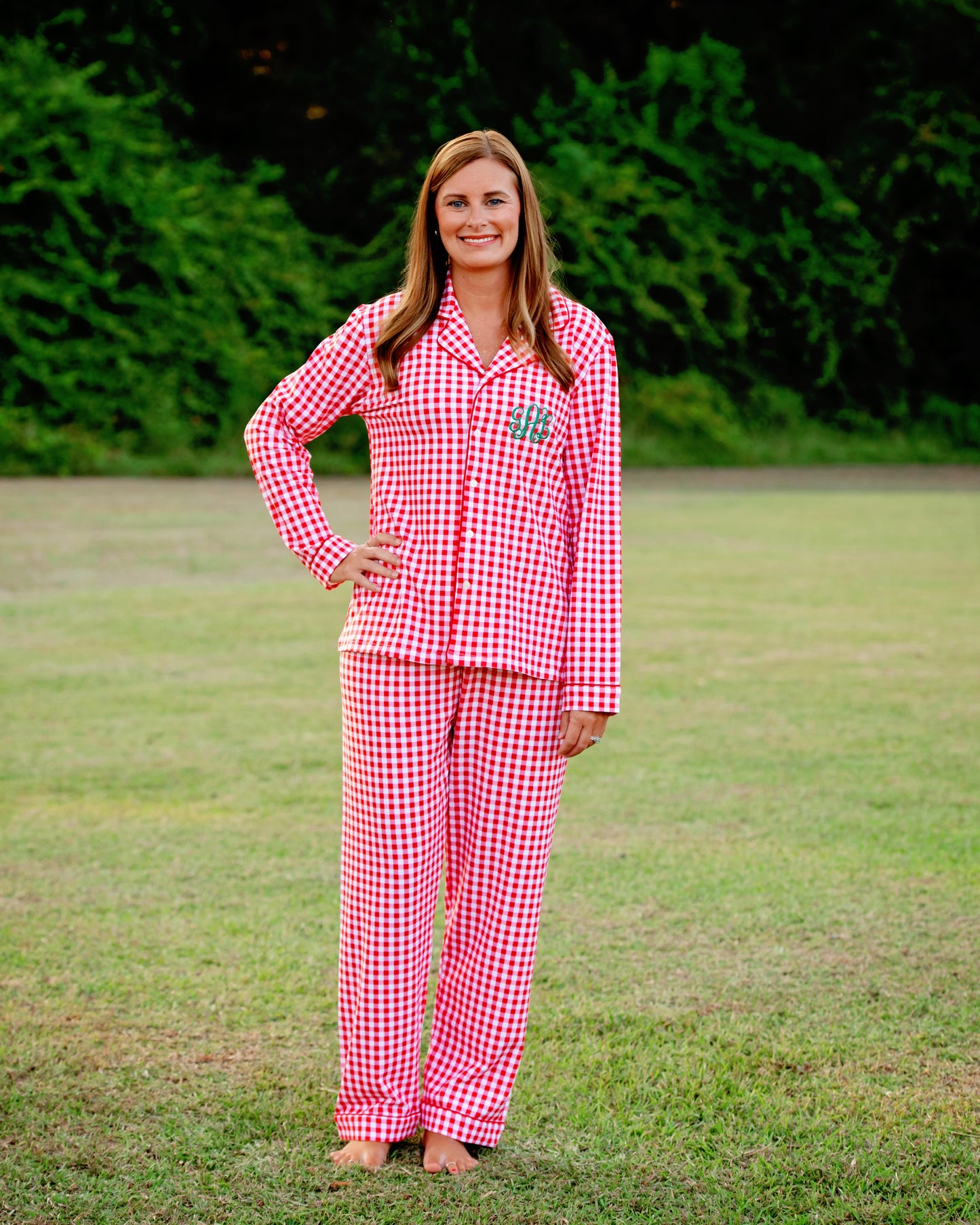 Women's Red And White Check Knit Pajamas
