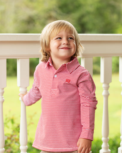 Red Stripe Knit Polo Shirt