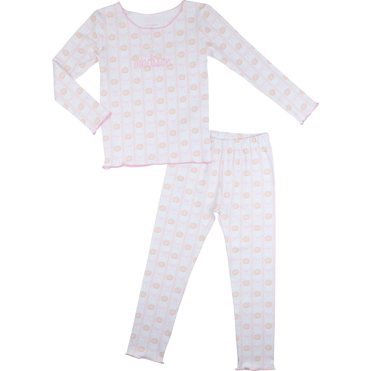 Pink Knit Pumpkin And Bow Striped Pajamas