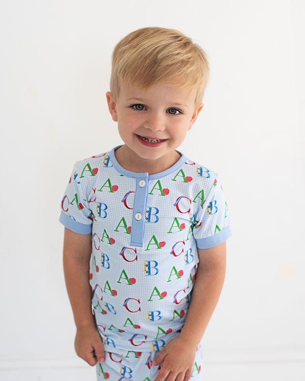 Blue Gingham Knit Alphabet Pajamas