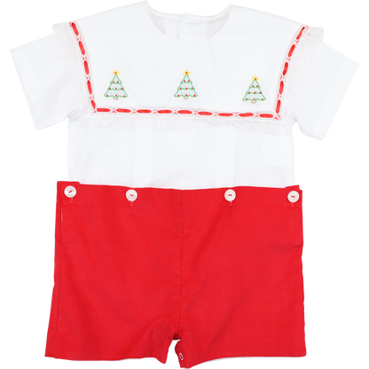 Red Heirloom Embroidered Christmas Tree Button On
