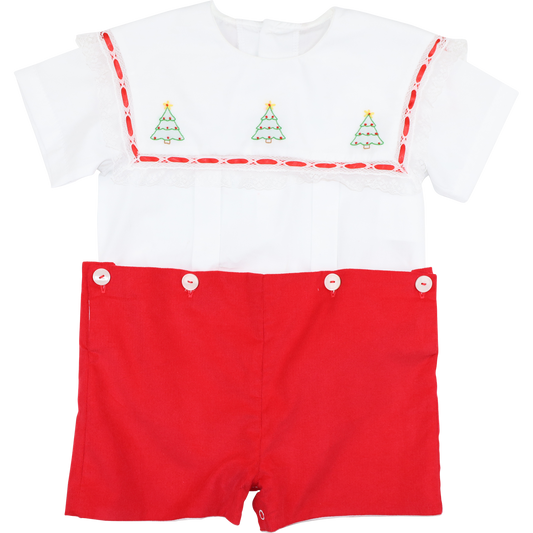 Red Heirloom Embroidered Christmas Tree Button On