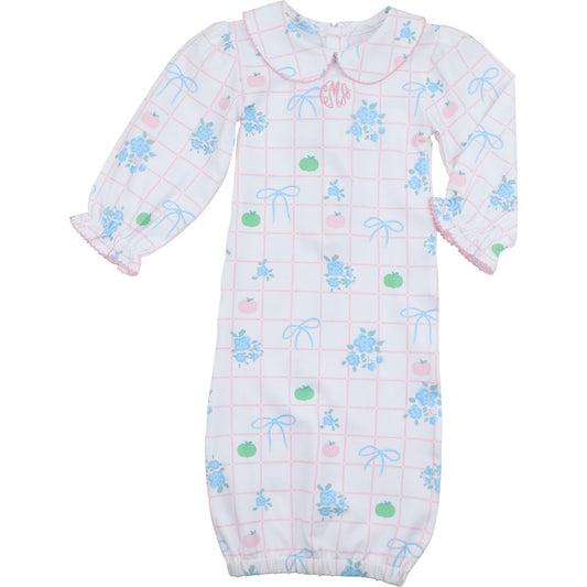 Blue Knit Floral Pumpkin Baby Gown