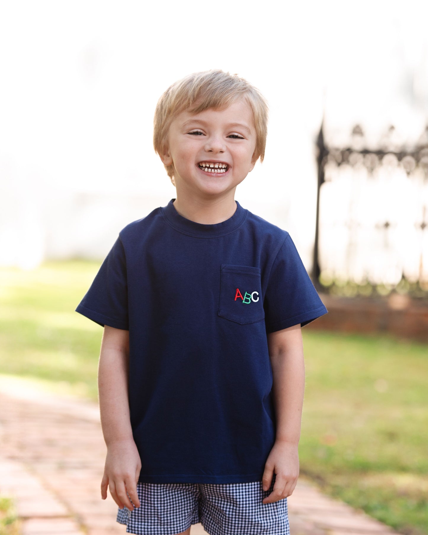 Navy Gingham ABC Short Set