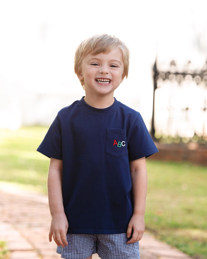 Navy Gingham ABC Short Set