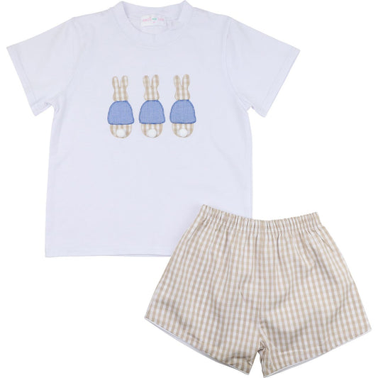 Khaki Applique Bunnies Short Set