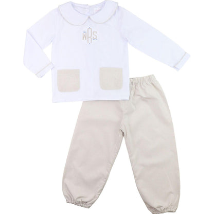 Khaki Gingham Ankle Pant Set