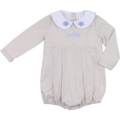 Khaki Gingham Embroidered Turkey Bubble