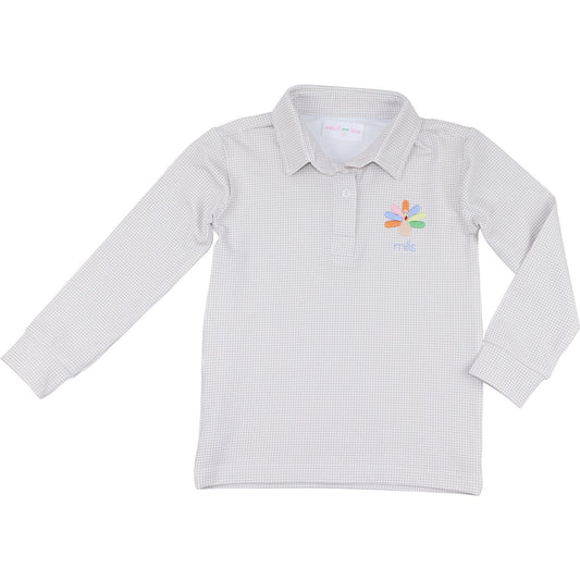 khaki checkered long-sleeve polo shirt with a colorful Turkey on a white background