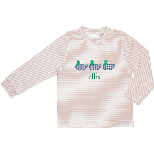 Khaki Stripe Knit Applique Mallard Shirt1