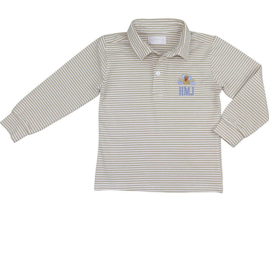Khaki Stripe Knit Embroidered Turkey Polo Shirt