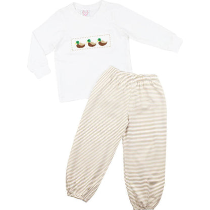 Khaki Stripe Knit Smocked Mallard Pant Set