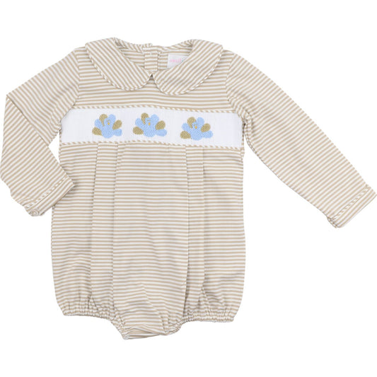 Khaki Stripe Knit Smocked Turkeys Bubble
