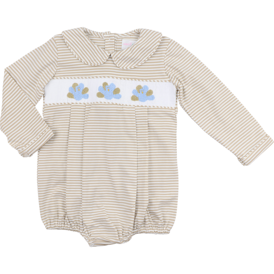 Khaki Stripe Knit Smocked Turkeys Bubble