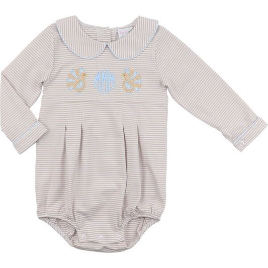 Khaki Striped Knit Applique Turkey Bubble