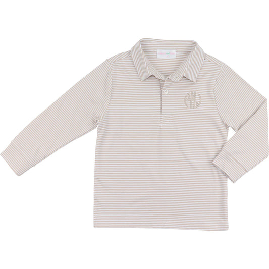 Khaki Striped Knit Polo Shirt