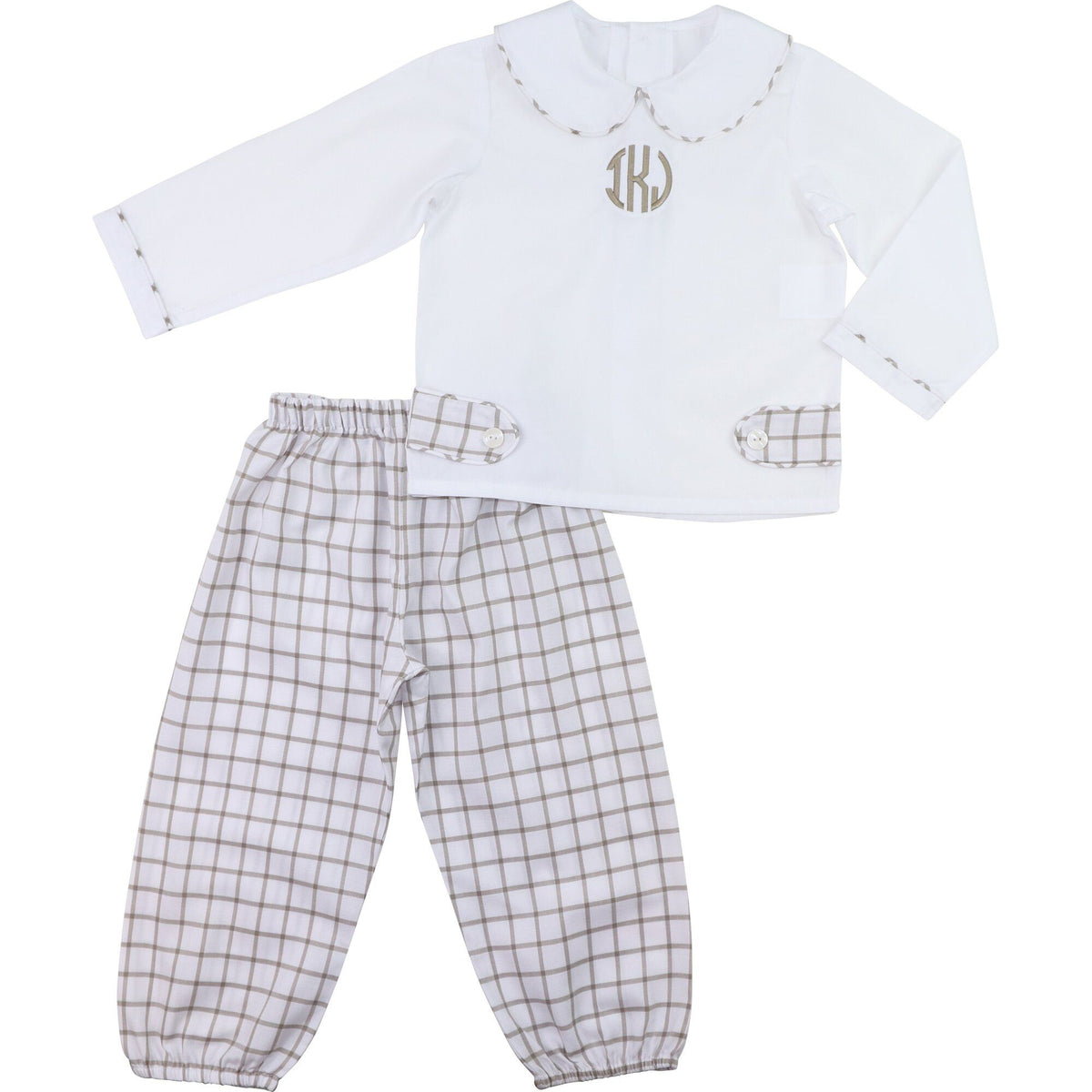 Khaki Windowpane Ankle Pant Set