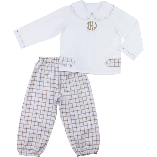 Khaki Windowpane Ankle Pant Set