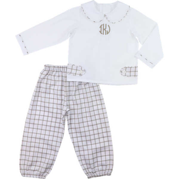 Khaki Windowpane Ankle Pant Set