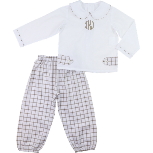 Khaki Windowpane Ankle Pant Set