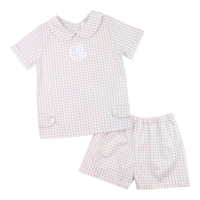 Khaki Windowpane Tab Short Set
