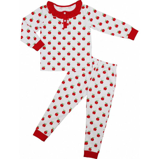 Knit Apple Print Ruffle Pajamas
