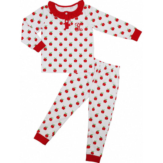 Knit Apple Print Ruffle Pajamas
