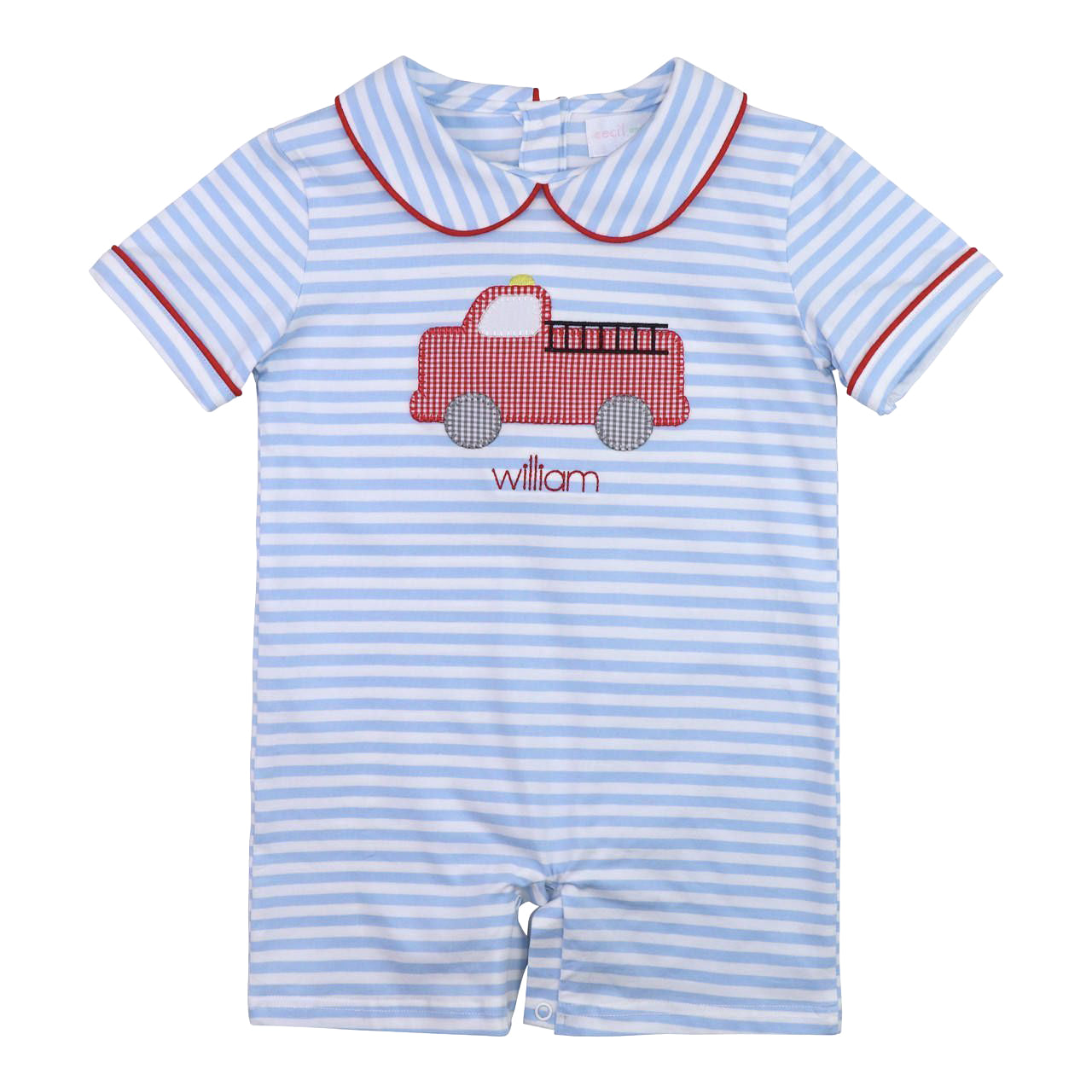 Knit Applique Firetruck Short Romper