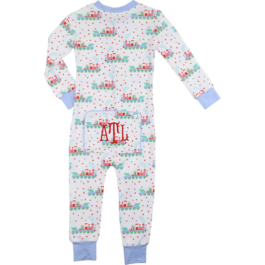 Knit Christmas Train Zipper Pajamas