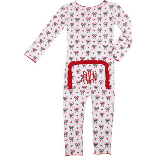 Knit Heart And Candy Cane Zipper Pajamas